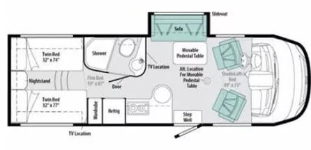 25' 2011 Winnebago Via 25T w/Slide Floorplan
