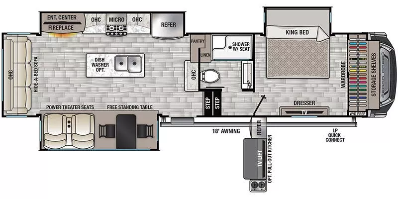 37' 2022 Forest River Cedar Creek 311RL w/3 Slides Floorplan