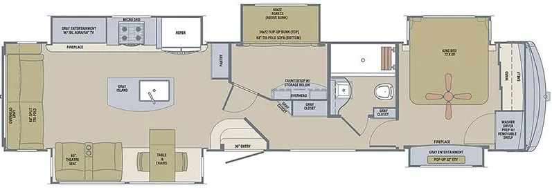 42' 2021 Forest River Palomino River Ranch 392MB w/5 Slides Floorplan