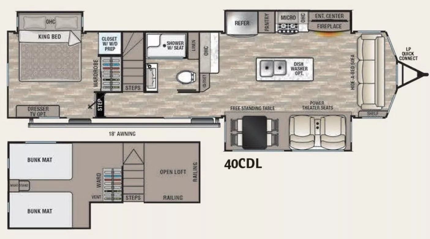 40' 2021 Forest River Cedar Creek Cottage 40CDL w/3 Slides Floorplan
