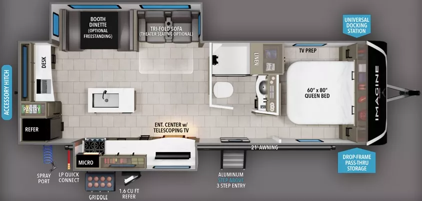 32' 2021 Grand Design Imagine 2670MK w/2 Slides Floorplan