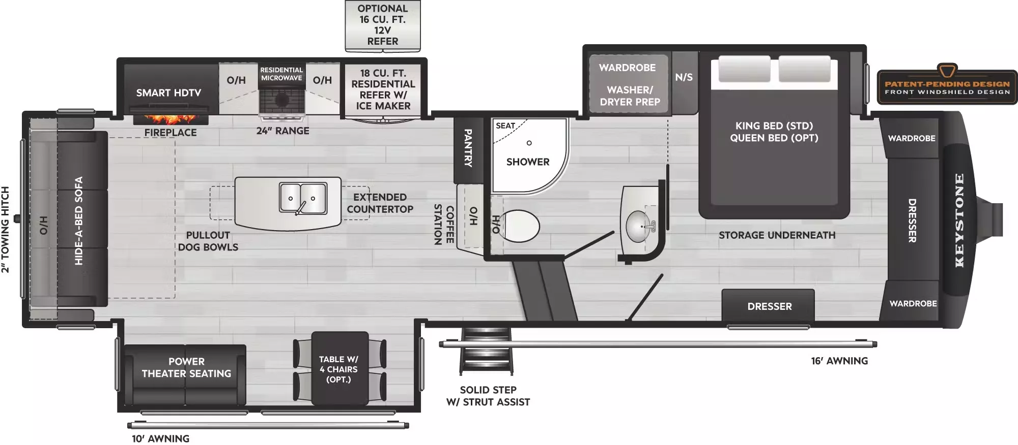 34' 2022 Keystone Montana High Country 295RL w/3 Slides Floorplan