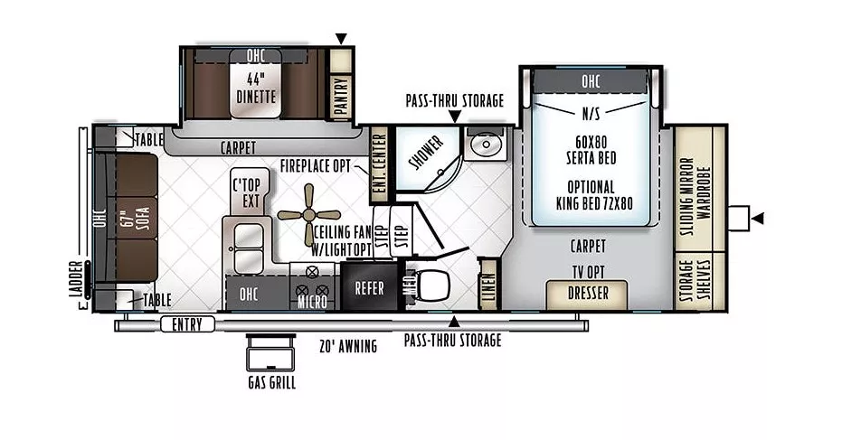 28' 2018 Forest River Rockwood Ultra Lite 2440BS w/2 Slides Floorplan