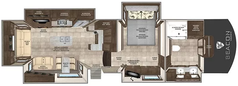 41' 2020 Vanleigh RV Beacon 39GBB w/4 Slides Floorplan