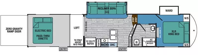 43' 2017 Forest River Xlr Thunderbolt 341AMP w/2 Slides & Generator  - Toy Hauler Floorplan