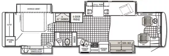 40' 2007 Tiffin Phaeton 40QDH Caterpillar w/4 Slides Floorplan