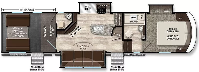 39' 2016 Grand Design Momentum 350M w/3 Slides & Generator  - Toy Hauler Floorplan