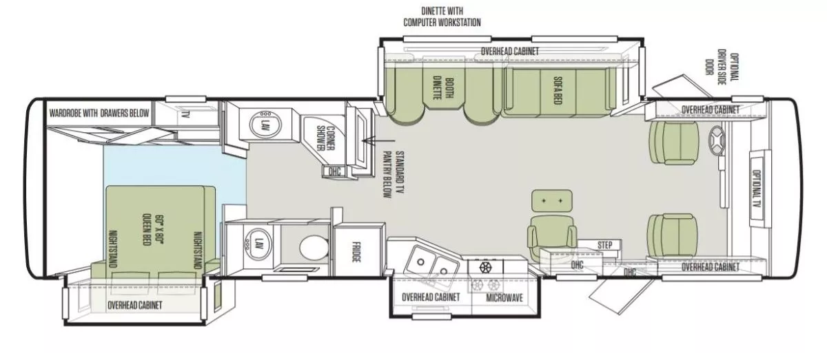 34' 2014 Tiffin Allegro 34TGA w/3 Slides Floorplan