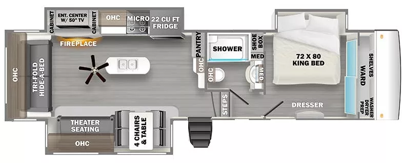 35' 2022 Forest River Sandpiper 321RL w/3 Slides Floorplan