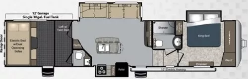 43' 2014 Keystone Carbon 377 w/2 Slides & Generator  - Toy Hauler Floorplan