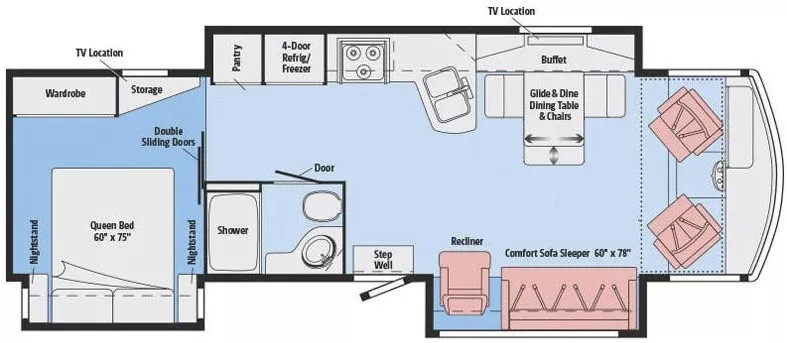 34' 2010 Winnebago Itasca Sunova 33C w/3 Slides Floorplan