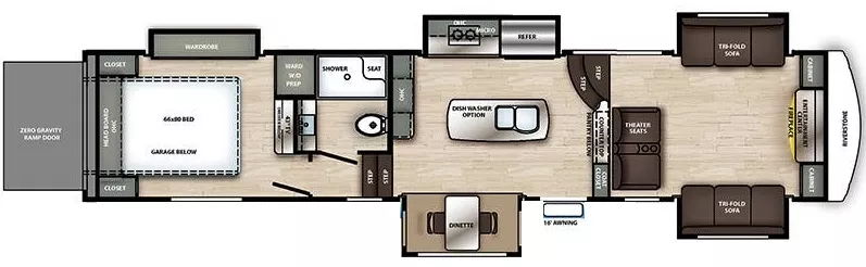42' 2020 Forest River Riverstone 37FLTH w/5 Slides - Toy Hauler Floorplan