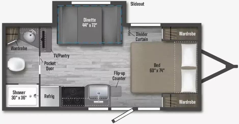 22' 2023 Winnebago Micro Minnie 2108FBS w/Slide Floorplan