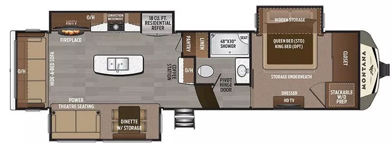 35' 2018 Keystone Montana 3121RL w/3 Slides Floorplan