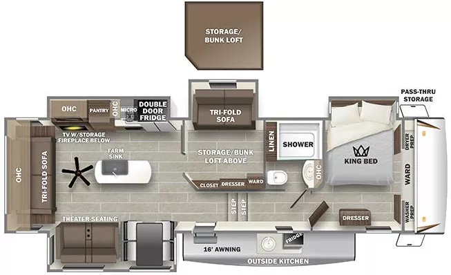 42' 2022 Forest River Sabre 36BHQ w/4 Slides - Bunk House Floorplan