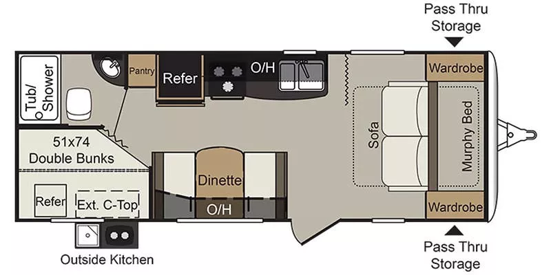 25' 2018 Keystone Passport Ultra Light 239MLWE - Bunk House Floorplan