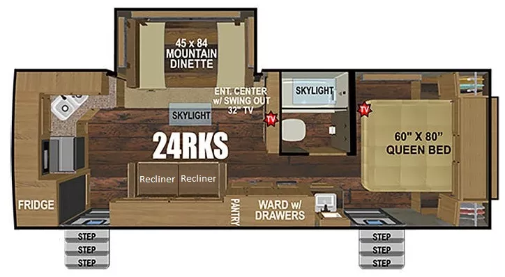 29' 2022 Outdoors RV Timber Ridge 24RKS w/Slide Floorplan