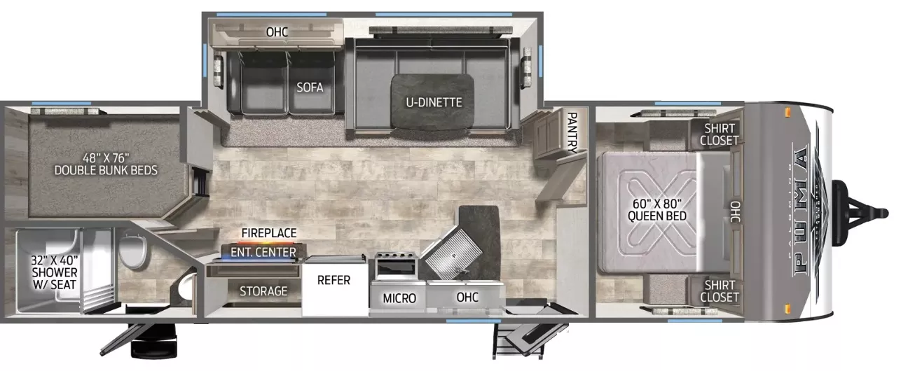 32' 2022 Forest River Palomino Puma 28DBFQ w/Slide - Bunk House Floorplan