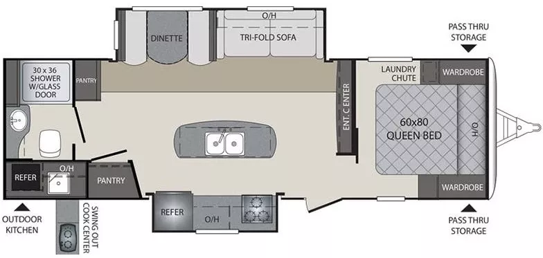32' 2017 Keystone Bullet Premier 26RBPR w/2 Slides Floorplan