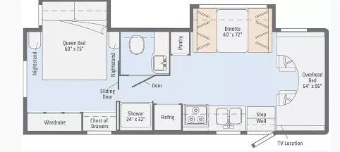 29' 2019 Winnebago Outlook 27D w/2 Slides Floorplan