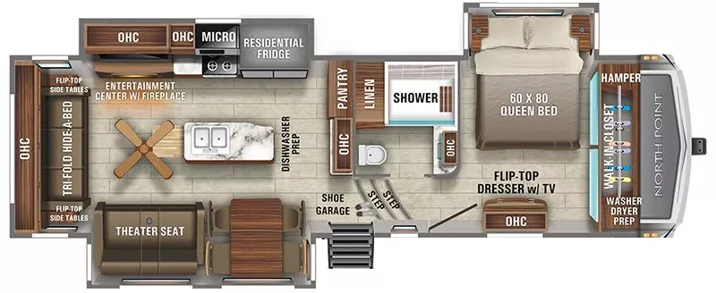 36' 2021 Jayco North Point 310RLTS w/3 Slides Floorplan