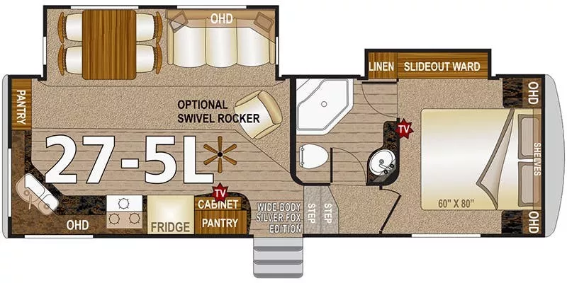 29' 2019 Northwood Arctic Fox Silver Fox 27-5L w/2 Slides & Generator Floorplan