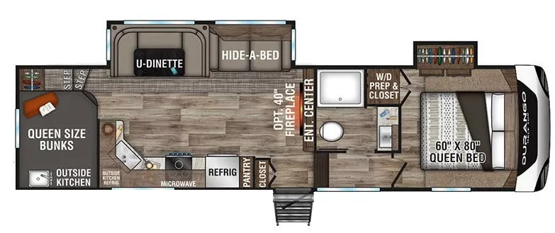 33' 2022 K-Z Durango Half Ton 286BHD w/2 Slides & Generator  - Bunk House Floorplan