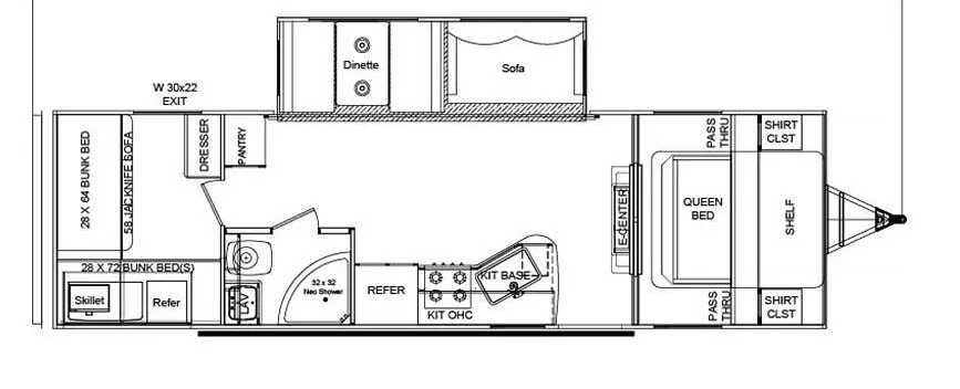 31' 2025 Riverside RV Retro 290BH w/Slide - Bunk House Floorplan