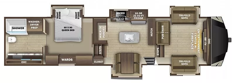 43' 2021 Highland RV Silverstar 378RBS w/5 Slides Floorplan