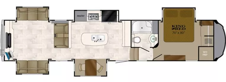 44' 2018 Heartland Bighorn 3970RD w/5 Slides & Generator Floorplan