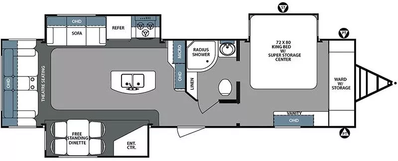 37' 2017 Forest River Surveyor 32KRLTS w/3 Slides Floorplan