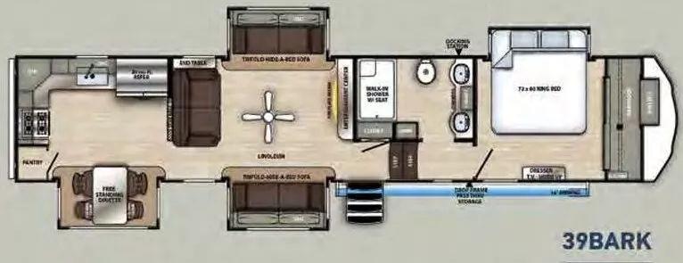 41' 2020 Forest River Sandpiper 39BARK w/4 Slides Floorplan