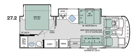 29' 2018 Thor Ace 27.2 w/2 Slides Floorplan