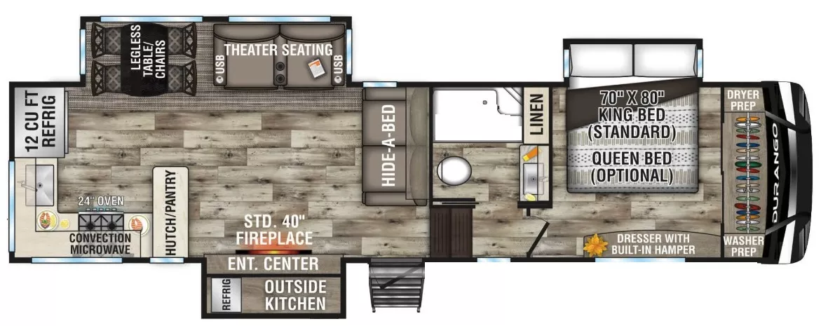 35' 2022 K-Z Durango 321RLT w/3 Slides Floorplan