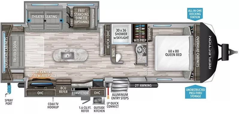 35' 2022 Grand Design Reflection 297RSTS w/2 Slides Floorplan