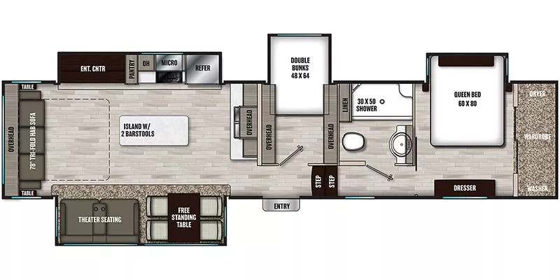 39' 2022 Forest River Chaparral 360IBL w/4 Slides - Bunk House Floorplan