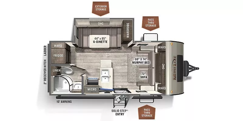 23' 2021 Forest River Rockwood Mini Lite 2104S w/Slide Floorplan