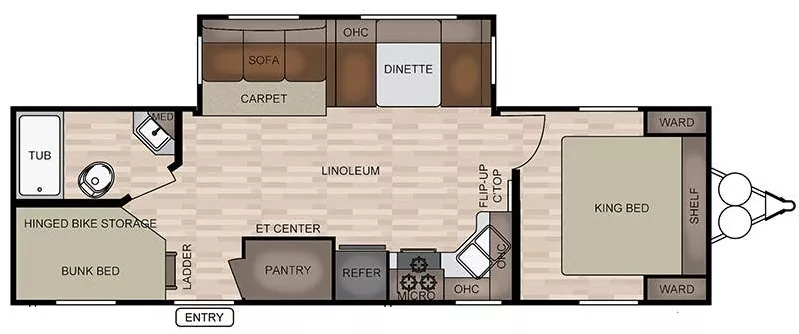 30' 2019 Forest River East To West Della Terra 28KRD w/Slide - Bunk House Floorplan