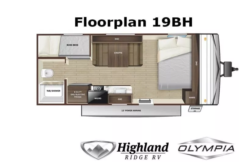 20' 2022 Highland RV Olympia Sport 19BH - Bunk House Floorplan