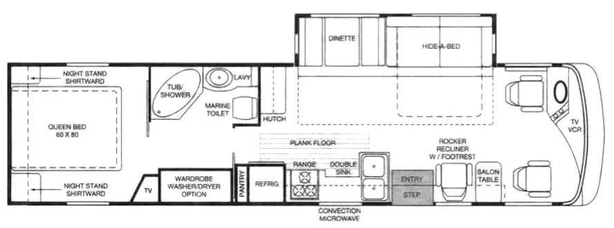 37' 2000 National RV Tradewinds 7370 300hp Caterpillar w/Slide Floorplan