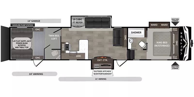 44' 2020 Dutchmen Voltage M-4145 w/3 Slides & Generator  - Toy Hauler Floorplan