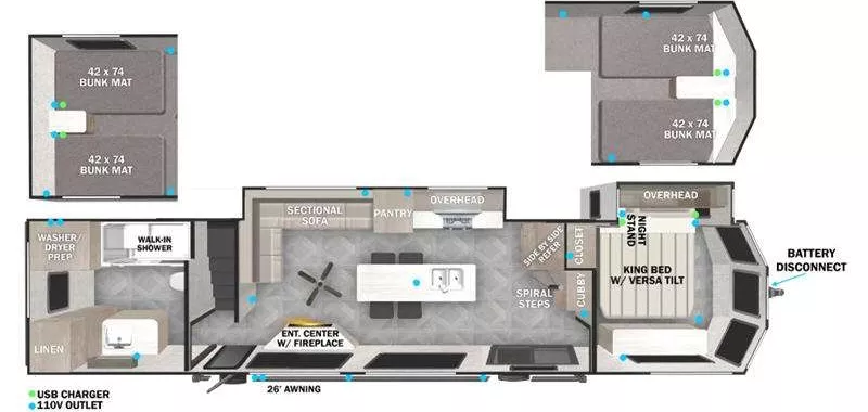 45' 2024 Forest River Grand Lodge Series 42VIEW w/2 Slides - Bunk House Floorplan