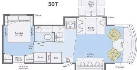 30' 2015 Winnebago Vista 30T w/3 Slides Floorplan