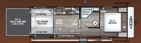 28' 2019 Forest River Ozark Trail 2500TH - Toy Hauler Floorplan