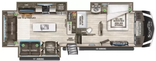 39' 2022 Grand Design Solitude 345GK w/3 Slides Floorplan