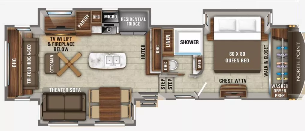 38' 2020 Jayco North Point 315RLTS w/3 Slides Floorplan