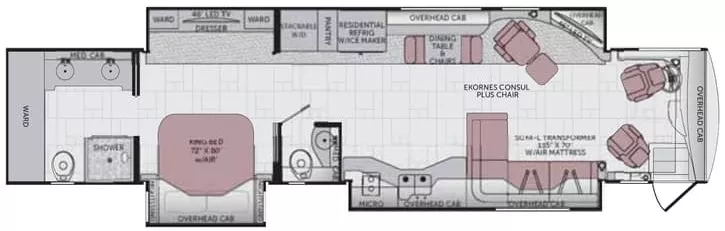 45' 2013 Fleetwood American Heritage 45N 600hp Cummins w/3 Slides Floorplan