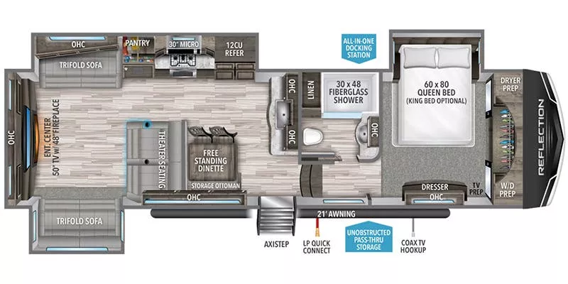 35' 2021 Grand Design Reflection 340RDS w/3 Slides Floorplan