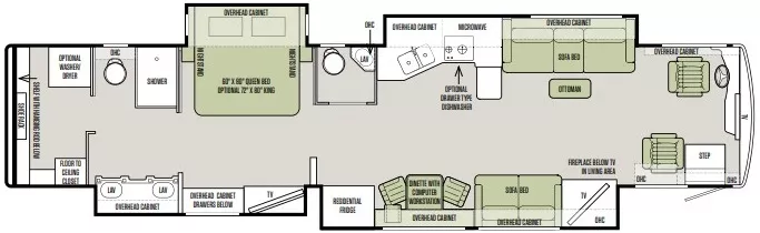 45' 2016 Tiffin Allegro Bus 45OP 450hp Cummins w/4 Slides Floorplan