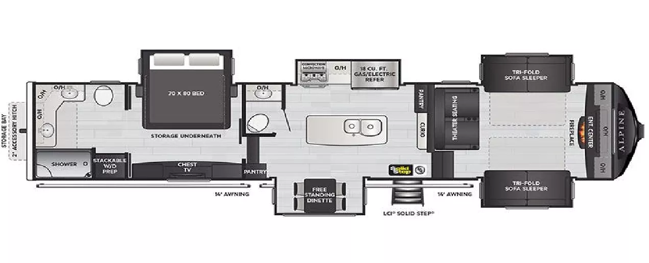 41' 2021 Keystone Alpine 3700FL w/5 Slides Floorplan